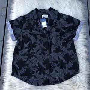 Universal Thread Linen Blend Floral Button-Up Oversized Black Grey Shirt XS/S